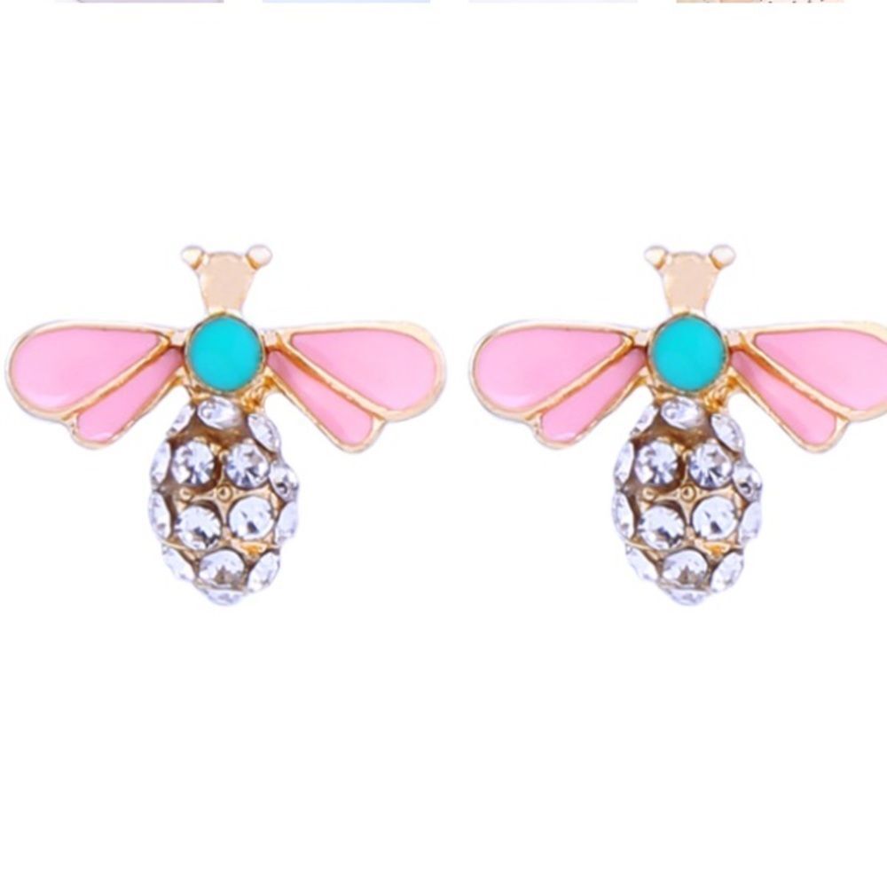 - Pink and turquoise Enamel and Crystal Bumble bee stud Earrings New